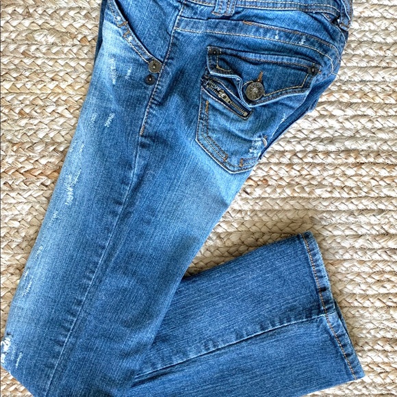 JOLT DISTRESSED JEANS BOOTCUT BUTTON/ZIPPER BACK - Picture 6 of 9